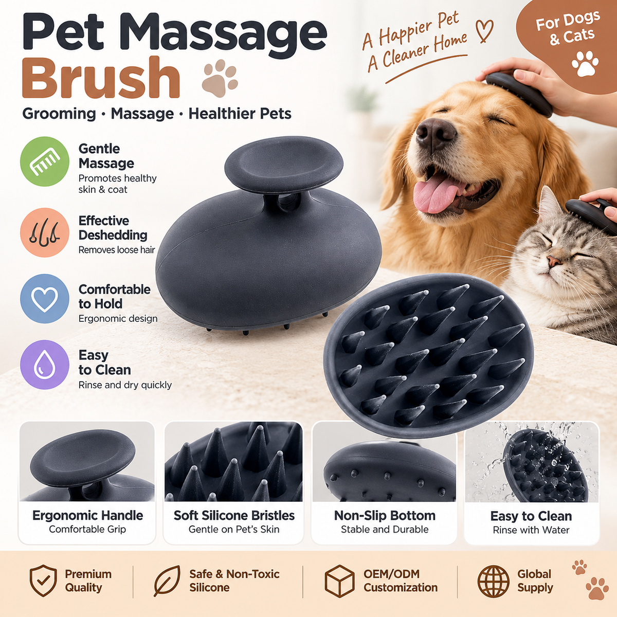 Large Silicone Pet Massage Brush