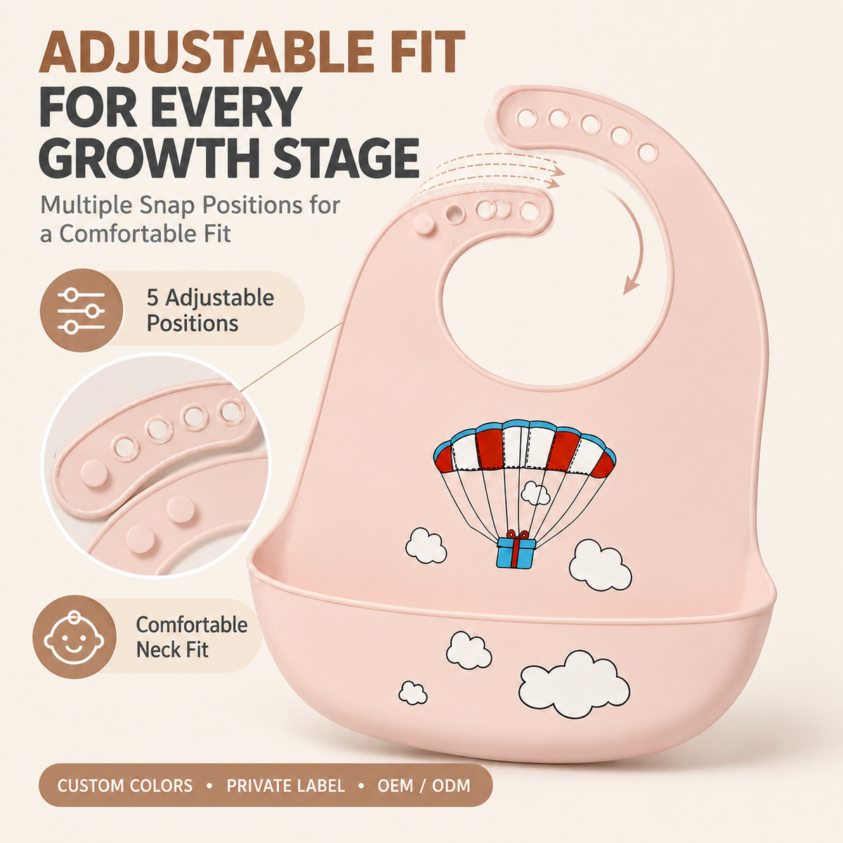 Silicone Baby Bib with Deep Food Catch Pocket | Wholesale & OEM/ODM