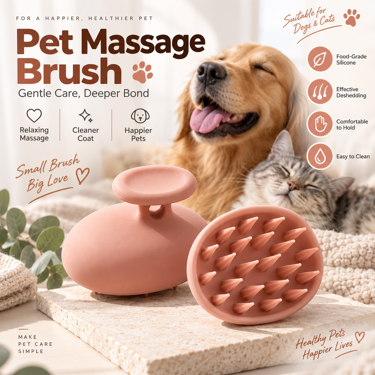Large Silicone Pet Massage Brush