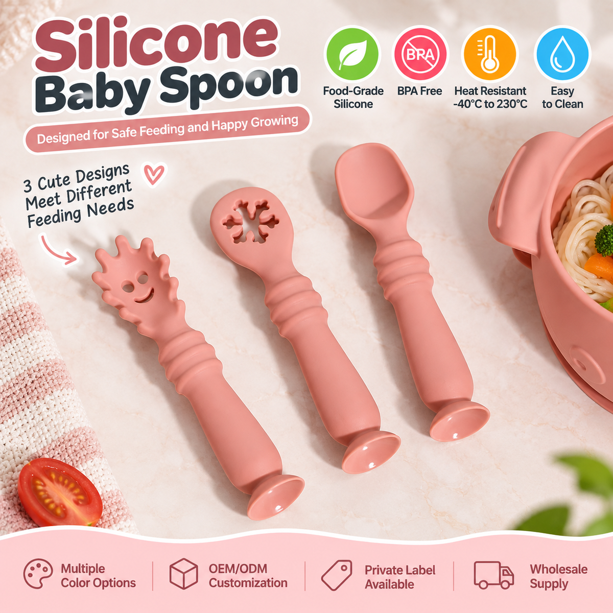 シリコン製ベビー用離乳食スプーン