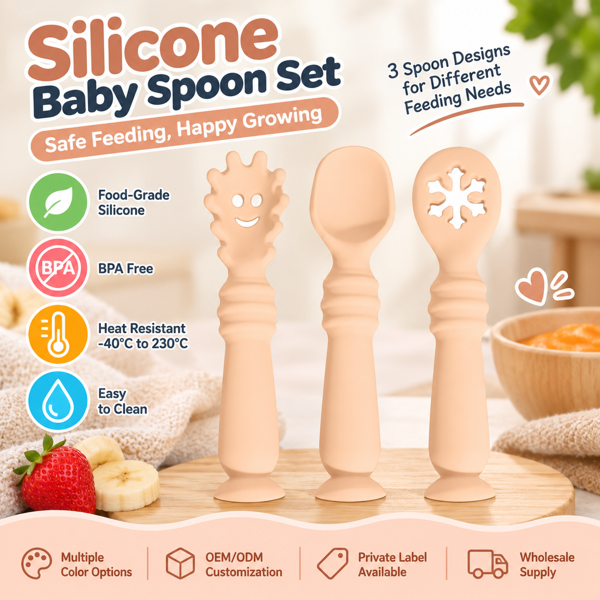 シリコン製ベビー用離乳食スプーン