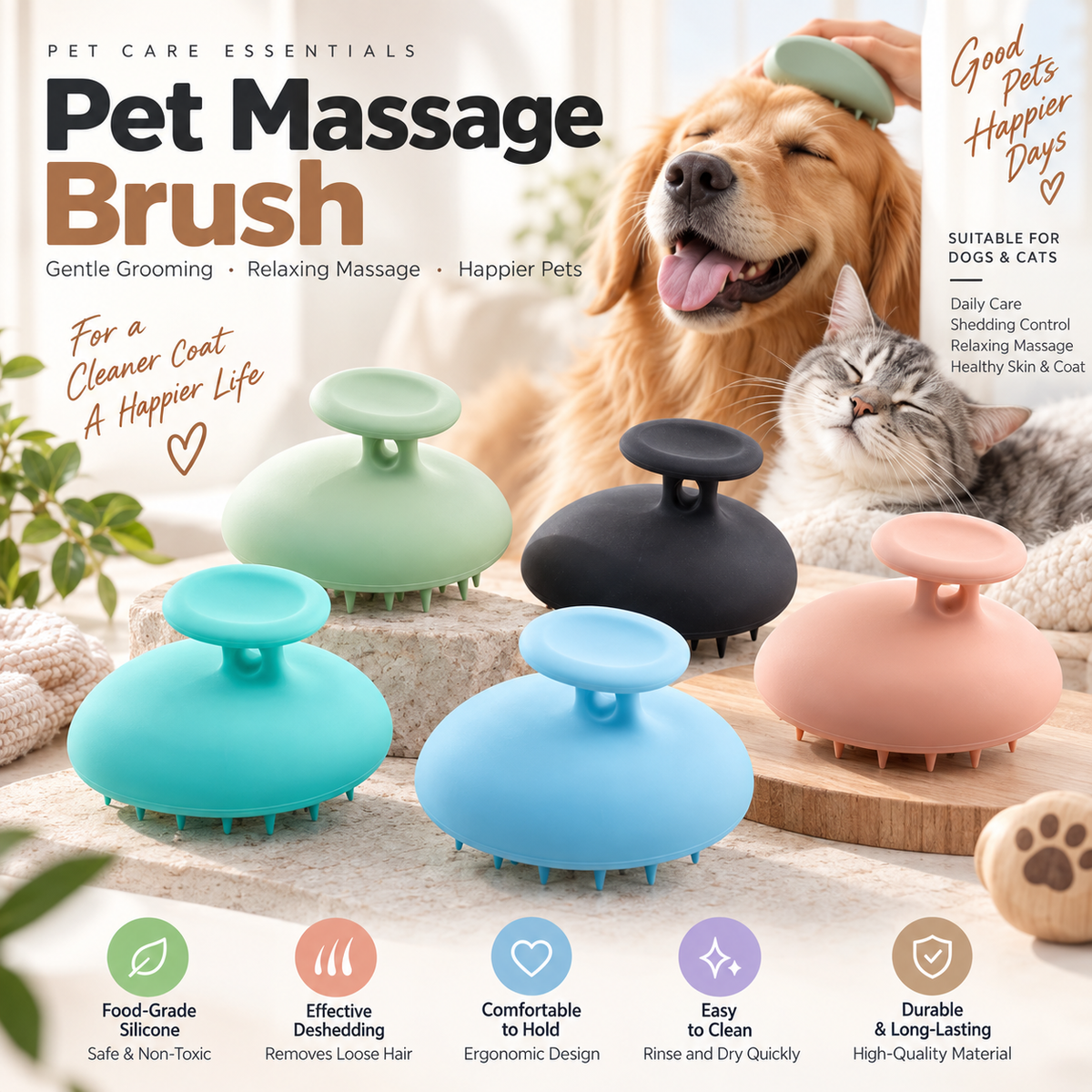 Large Silicone Pet Massage Brush