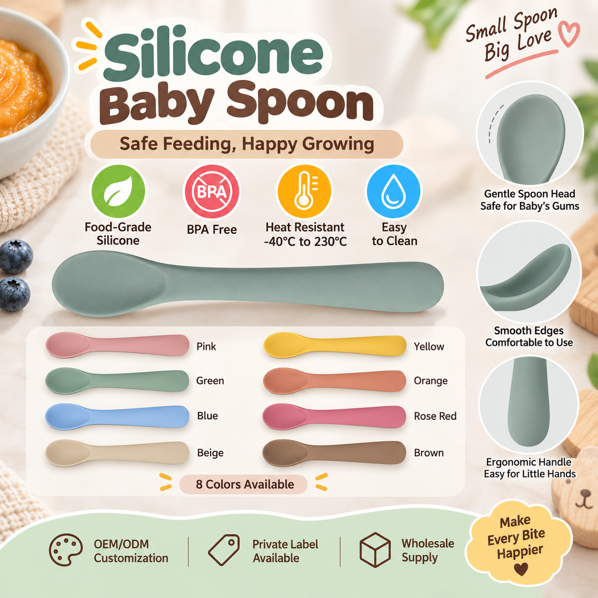 シリコン製ベビー用離乳食スプーン | 卸売＆OEM