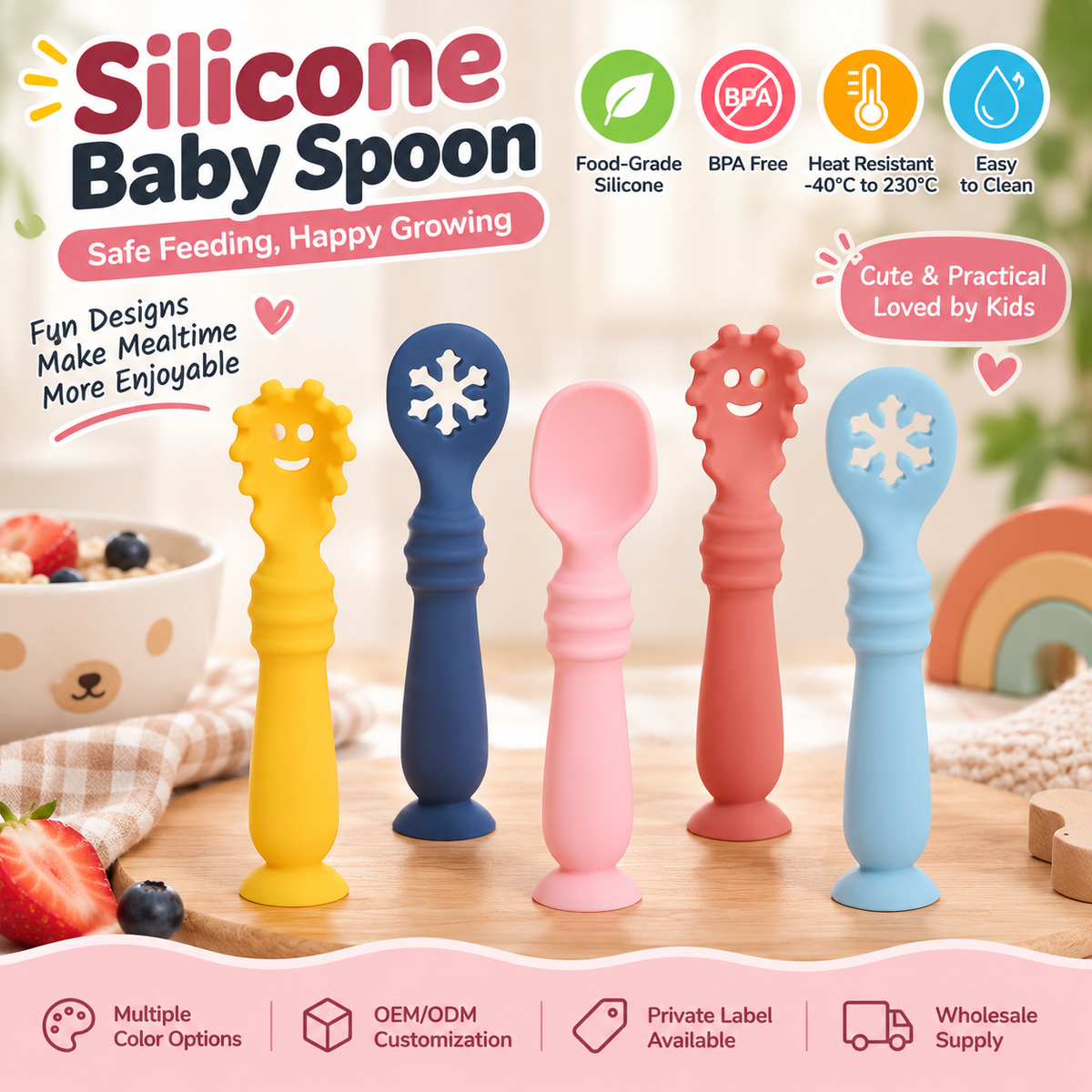 シリコン製ベビー用離乳食スプーン