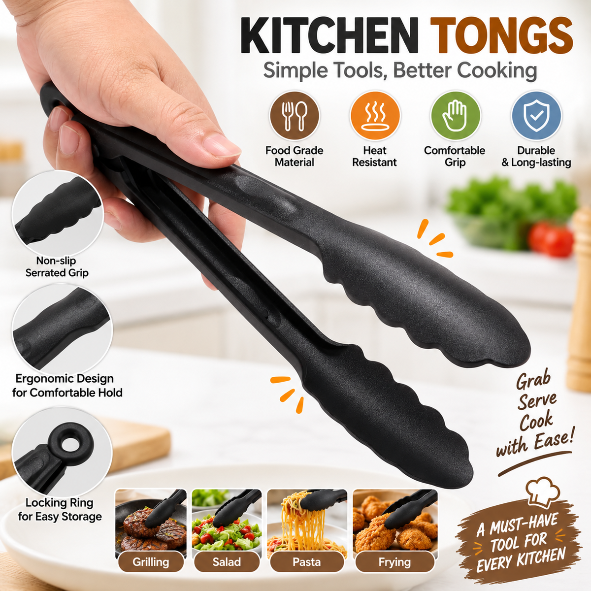 Heat-Resistant Kitchen Tongs with Non-Slip Grip | Wholesale & OEM/ODM