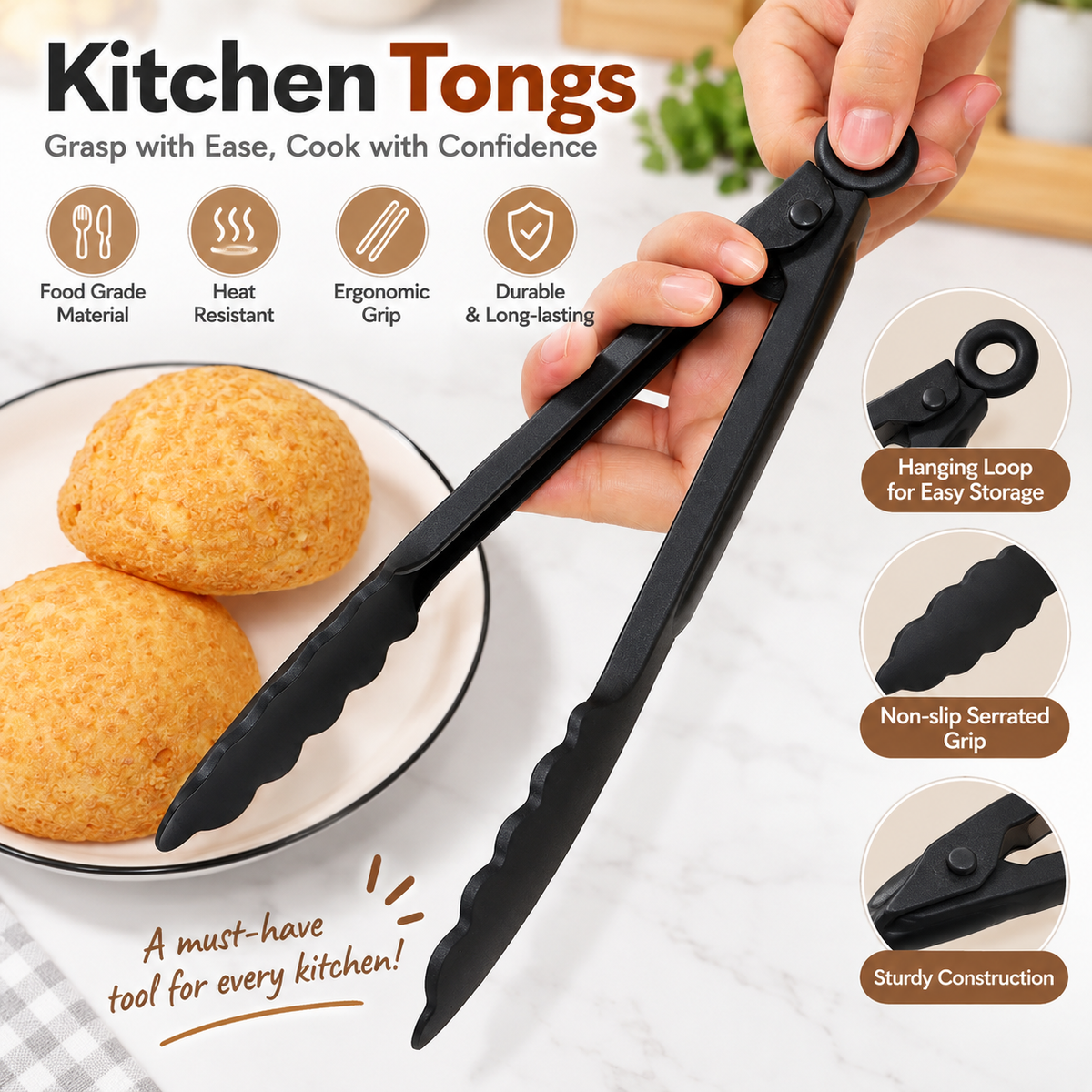 Heat-Resistant Kitchen Tongs with Non-Slip Grip | Wholesale & OEM/ODM