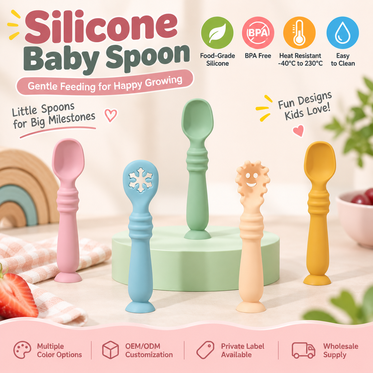 シリコン製ベビー用離乳食スプーン